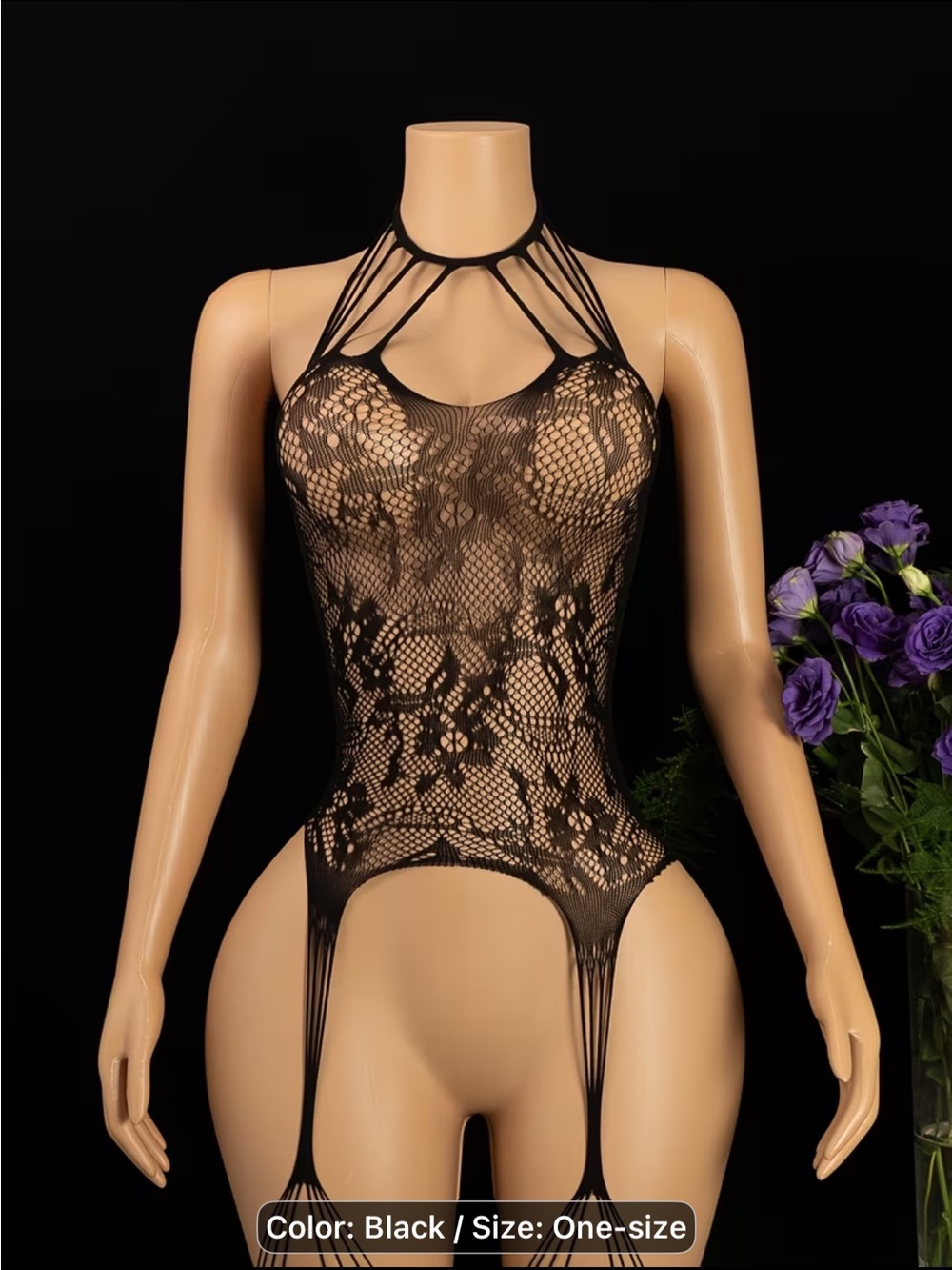 Black Lace Bodysuit Halter Chemise